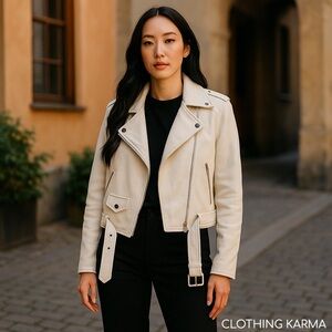 JustFab Just Fab M Faux Suede Moto Jacket Double Breasted Notch Lapel Buckle